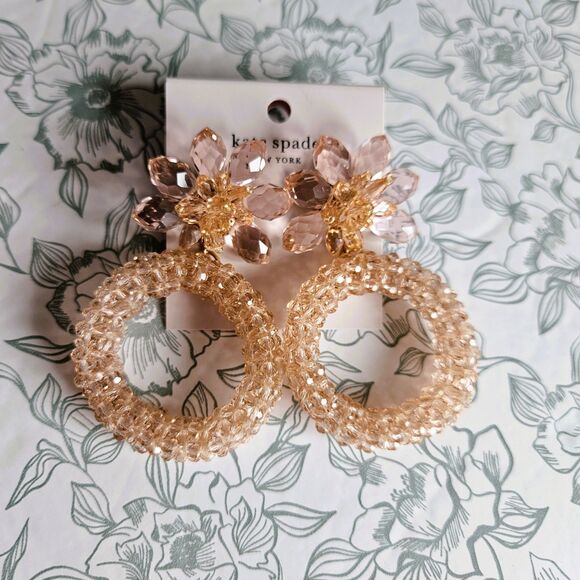NWT Kate Spade Beaded Flower Hoop Earrings - Picture 2 of 6
